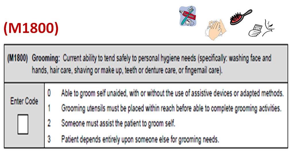 (M1800) o Includes the patient s ability to access grooming utensils (e.g., grooming aids, mirror, sink).