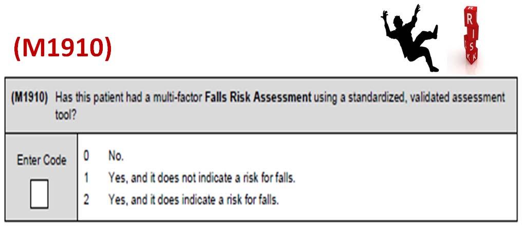 (M1910) o Identifies whether the home health agency has assessed the patient and home environment for characteristics that place the patient at risk for falls.