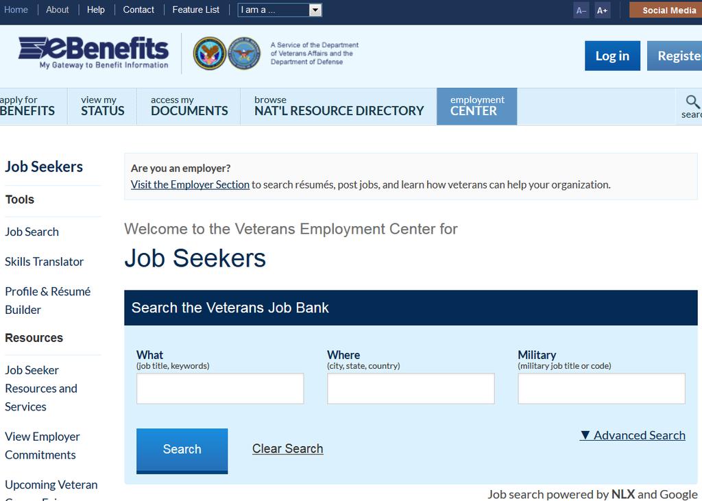 Veterans Employment Center https://www.ebenefits.va.
