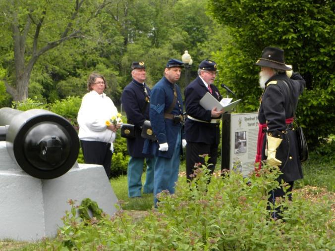 Immediately following the Morrow rededication ceremony, we moved to Riverfront Park in Niles to rededicate a newly restored cannon. Pvt. Harvey Harper 1st Cousin (4R) Co H, 12th MI Vol. Inf.