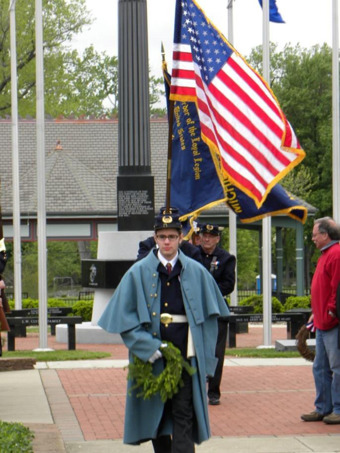 Commander-in-Chief Harrison presented a wreath on behalf of MOLLUS and his ancestors who served in the 12 th Michigan Infantry that mustered out of Niles. His ancestors were: Capt. Joseph S.
