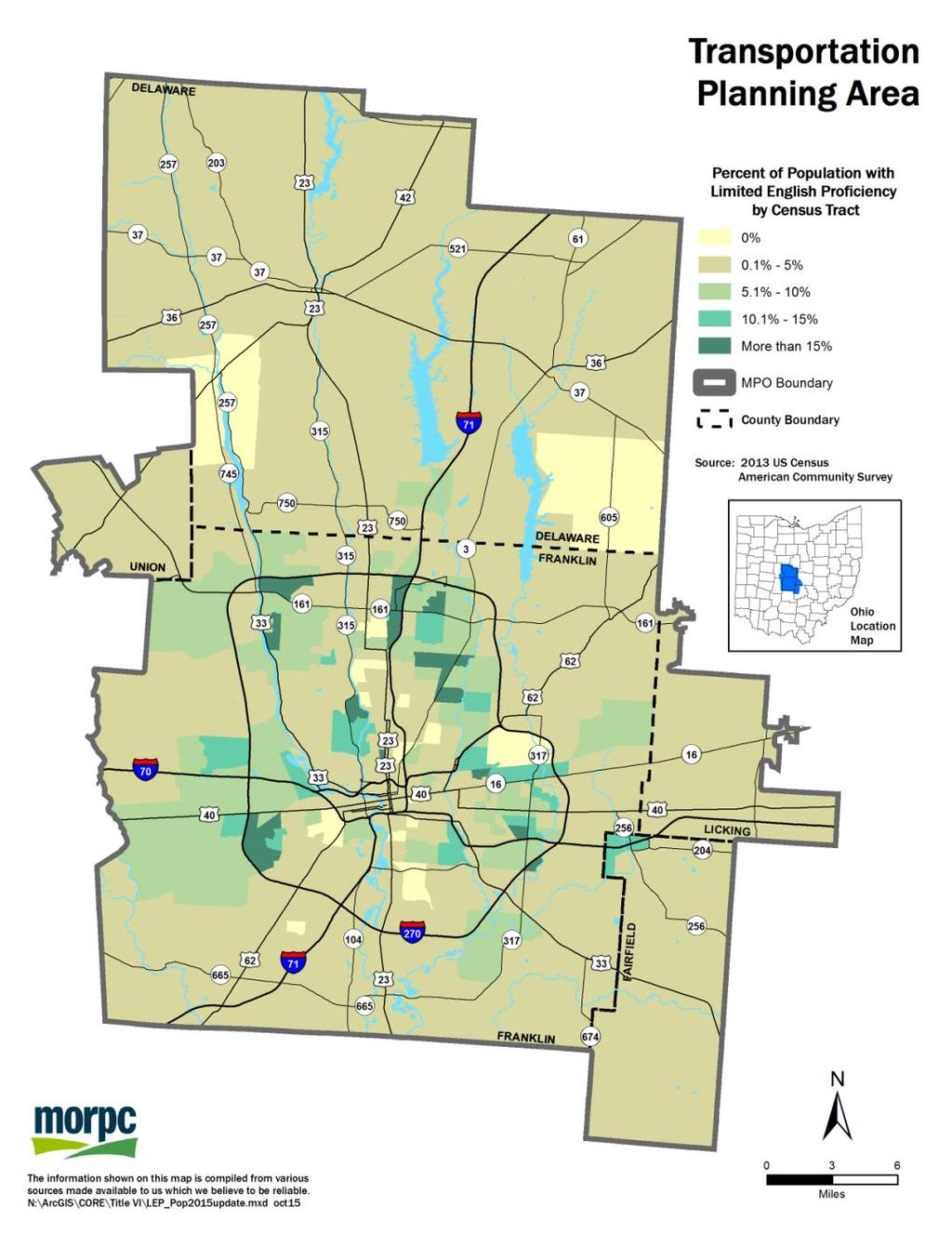 Identification of LEP population The LEP population was mapped to show LEP individuals as a percent of total population by census tract as shown in the attached map.