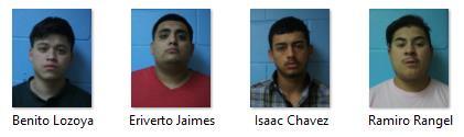 Sheriff Brian C. Hawthorne reports on Sunday January 25, 2015 four suspects were arrested and placed in the Chambers County Jail on charges of Burglary of a Motor Vehicle.