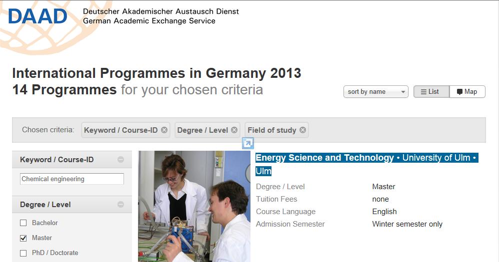The German university system International programmes Search engine Search for