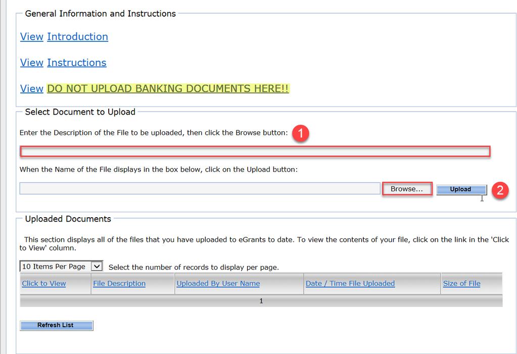egrants- Upload Files Tab Do not upload financial documents here Upload your Resolution,