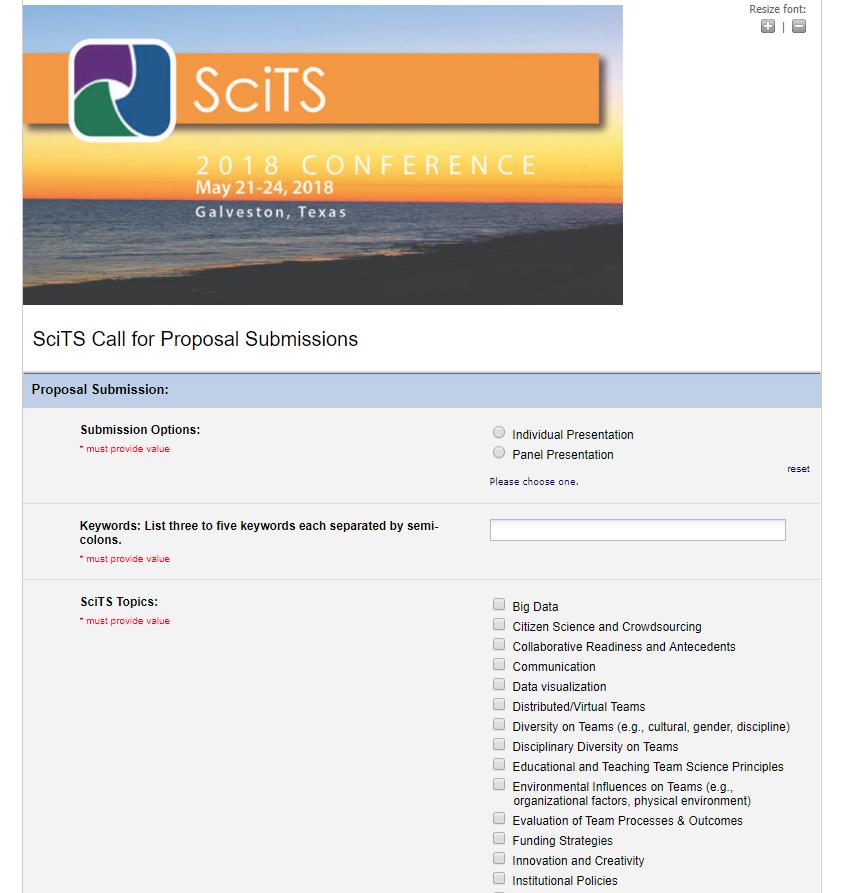 SciTS Call for Proposal Submissions