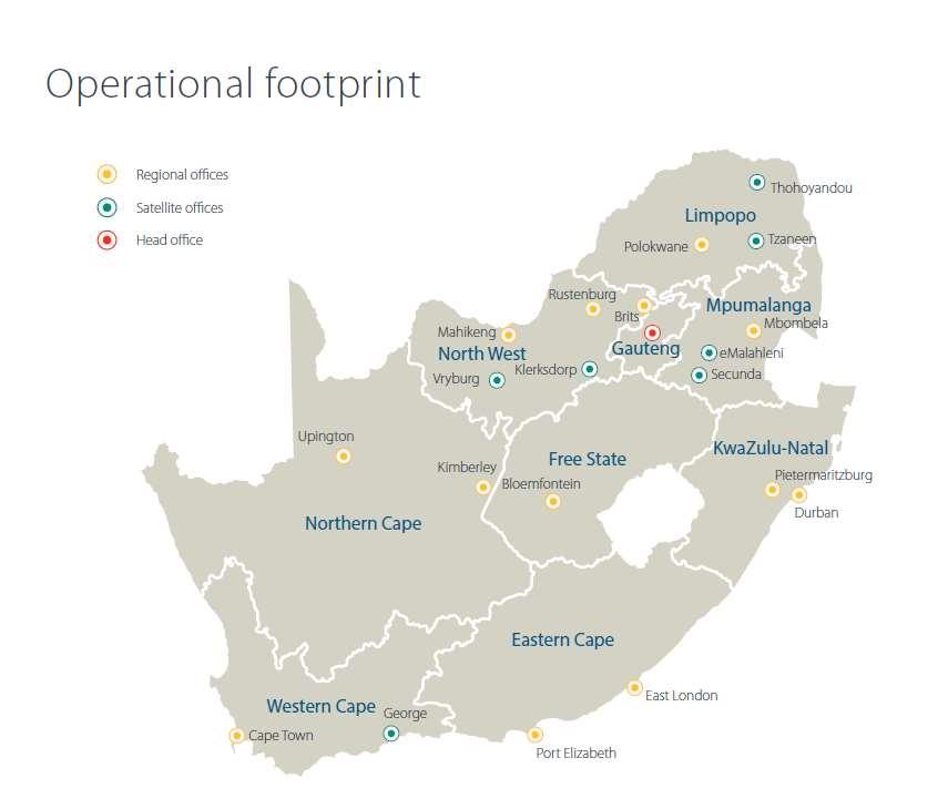 Regional presence IDC has offices in all provinces; Regional offices are operational offices that form part of the SBUs value chain; Satellite offices some with permanent staff and some not.