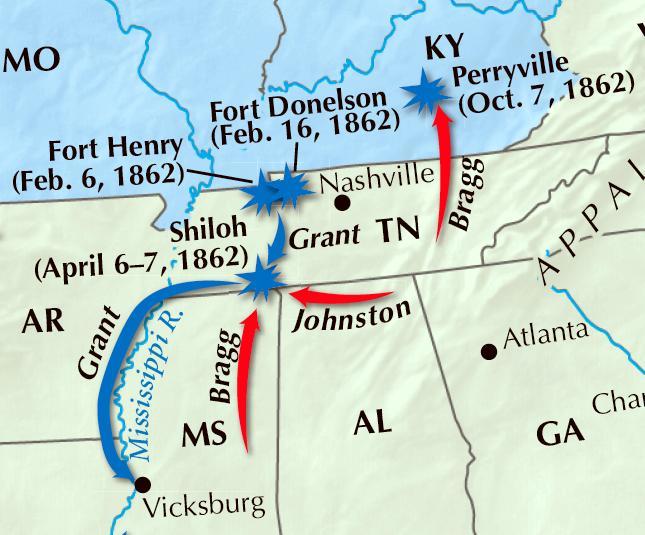 In the Mississippi Valley General Ulysses S. Grant drove Confederate forces from much of western Kentucky and nearly all of Tennessee.