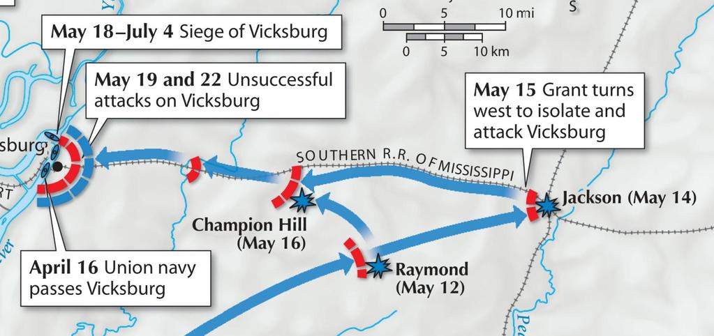 Grant s strategy to take Vicksburg: He captured the Mississippi state capital city, Jackson.