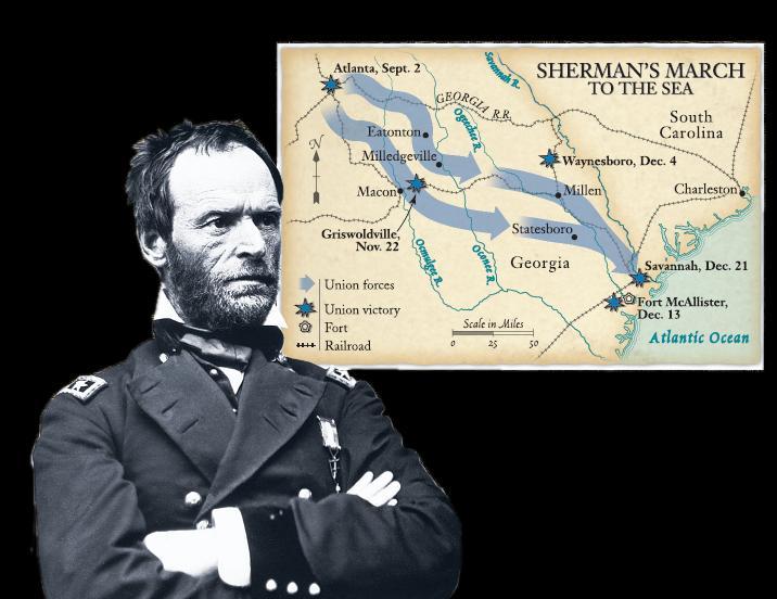 On his march to the sea through Georgia, Sherman practiced strategy of