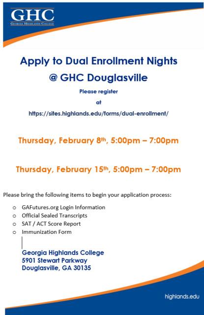 You will have the opportunity to apply for our Dual Enrollment Program where you have the ability to take college courses and receive credit while in high school! Contact Amina S.