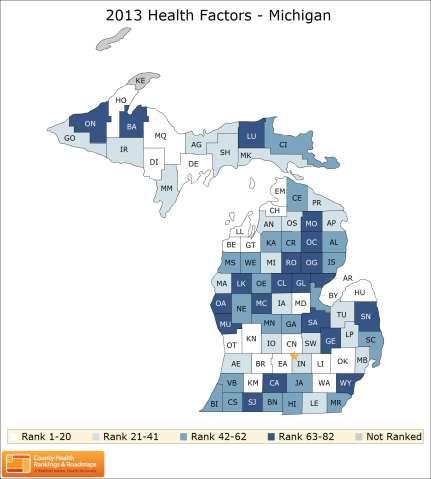 59 County Health Rankings Michigan Maps for Health Outcomes and Health Factors Source: