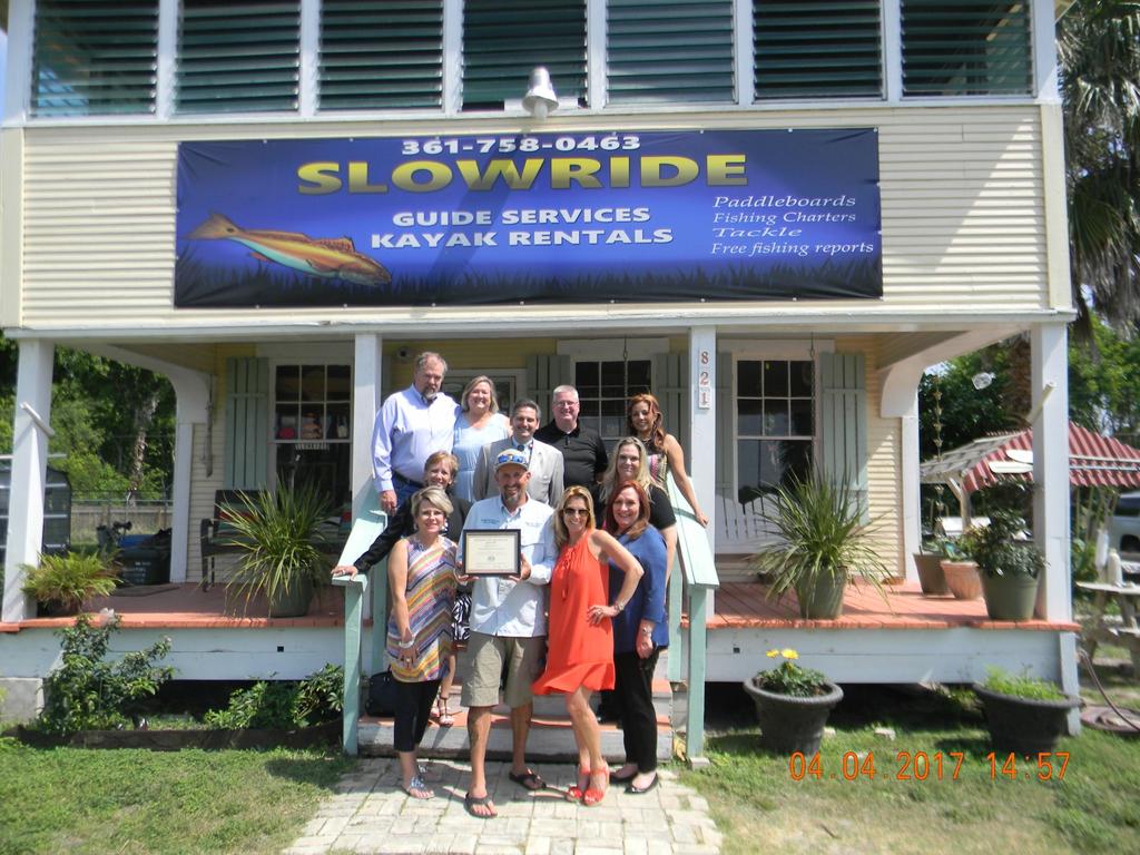 April Member of The Month Slowride Guide Service The Aransas Pass Chamber of Commerce was honored to present on April 4, 2017, the Member of the Month Award to Slowride Guide Services, to recognize