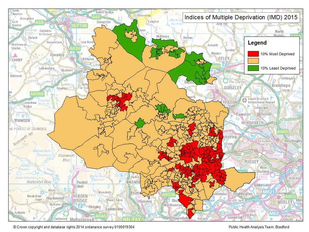 Bradford District Population - Deprivation The Index of Multiple Deprivation 2015 places Bradford as the 19th most deprived district nationally (where 1 is the most