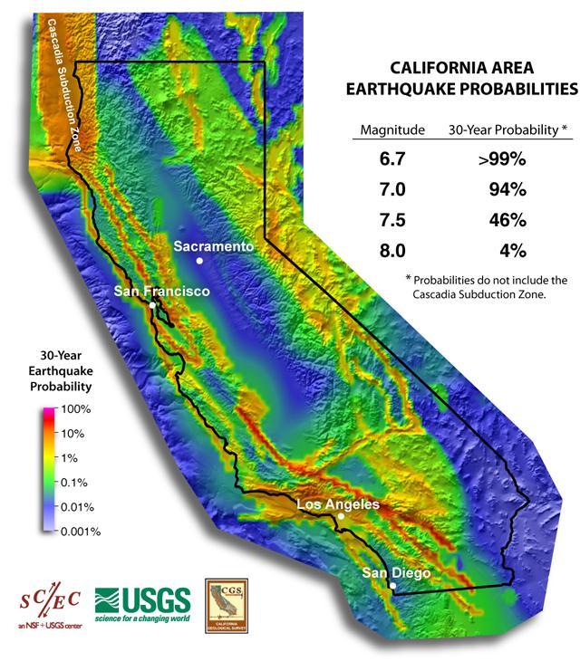 Section 3 Natural Hazards FIGURE 7 - UCERF EARTHQUAKE PROBABILITY MAPPING Mitigation Efforts Goal 1 Continuously integrate new data on natural and manmade hazards into overlay mapping and the review