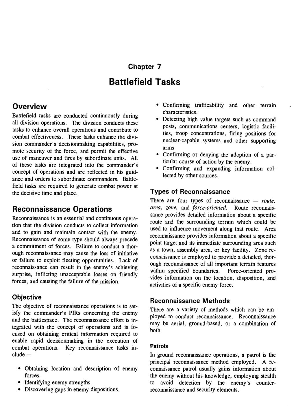 Chapter 7 Battlefield Tasks Overview Battlefield tasks are conducted continuously during all division operations.