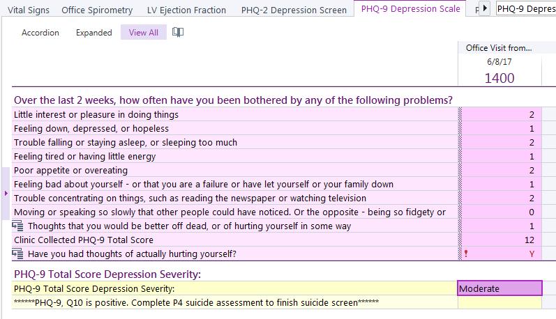 Depression screening can be completed real-time using Doc Flowsheets or you could have the patient complete a paper PHQ screening and transfer the data into Doc Flowsheets. 1.