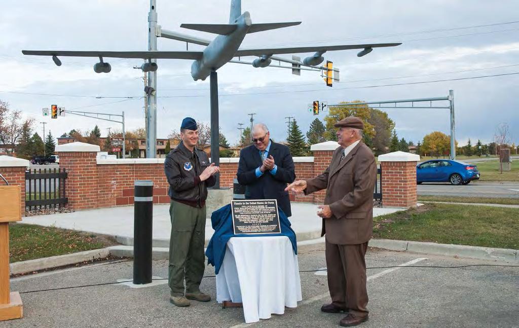Verendrye powers national defense A plaque is unveiled on Oct. 24, 2013 to commemorate a B-52 Stratofortress model placed on the Minot Air Force Base. From left are Col.