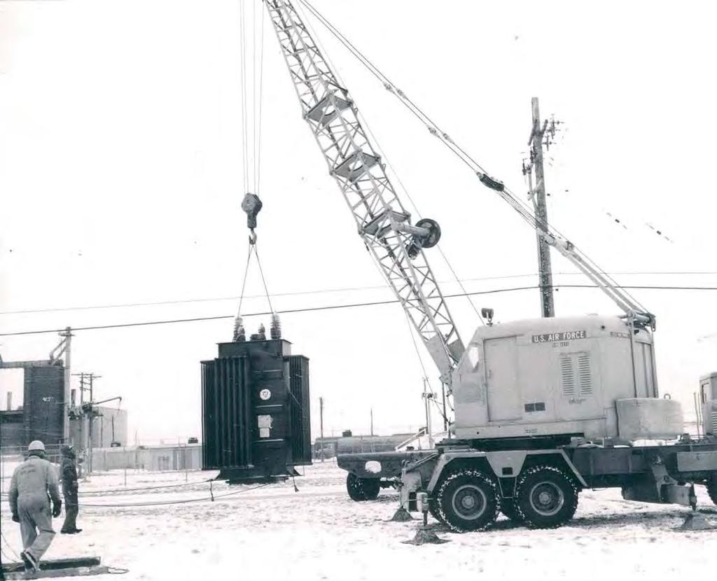 Workers build a substation for the Air Force Base in this undated photo. Verendrye has powered the base since it opened in 1955.