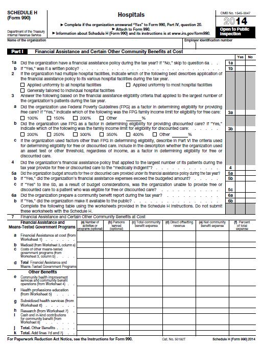 IRS Form 990 Schedule H 2015 by the Catholic