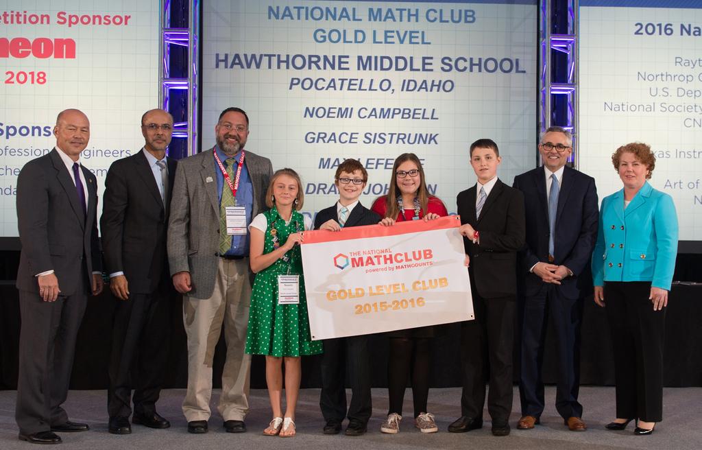 Congratulations to Hawthorne Middle School! The 2015-16 Gold Level Grand Prize Winner was the math club from Hawthorne Middle School in Pocatello, Idaho.