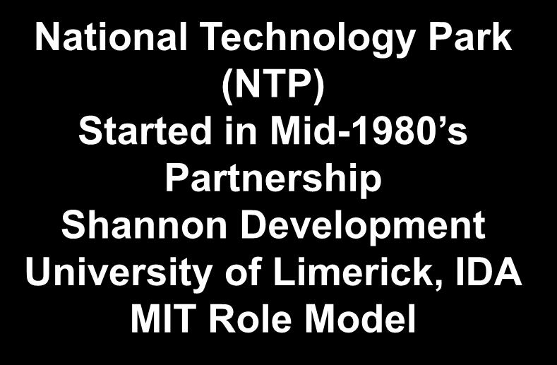 Started in Mid-1980 s Partnership Shannon Development University of Limerick, IDA MIT