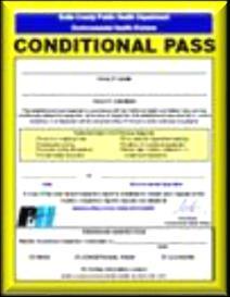 issuance of a Yellow Conditional Pass placard: Two or more major violations, or Violation of a compliance agreement for correction of nonmajor violations, or