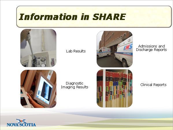 Slide 4 Information in SHARE Duration: 00:00:51 SHARE consists of a number of clinical repositories of patient health information and registries that contain demographic information about patients