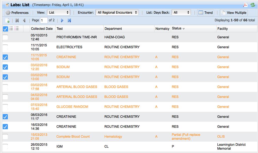 Labs List View
