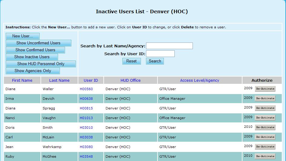 8.0 Office Manager Figure 151.G. OM User: Inactive Users List Denver (HOC) 18.