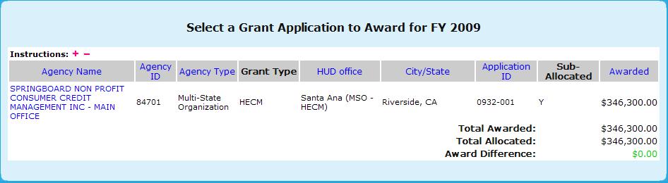 9.0 Program Manager Figure 270. PM Grants: Select a Grant Application to Award for FY 20XX 4.