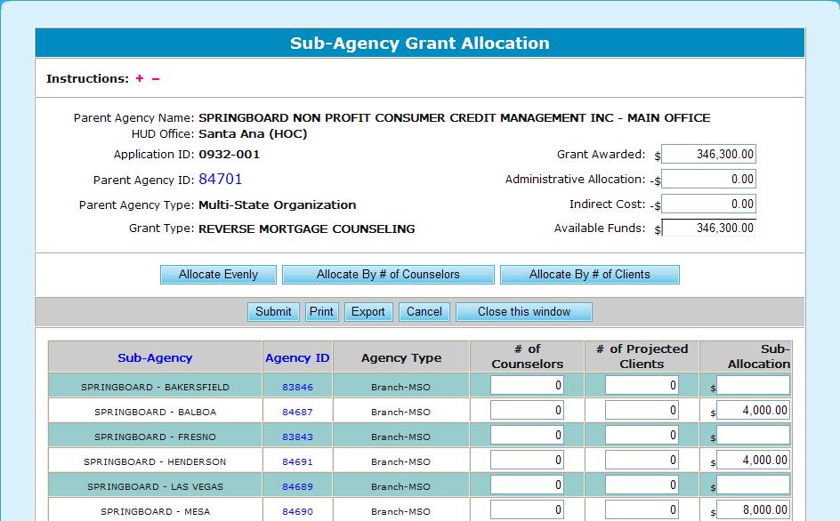 9.0 Program Manager Figure 271.B. PM Grants: Sub-Agency Grant Allocation Note: This page serves several functions.
