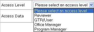 Figure 274.B. PM User: HUD Office Dropdown List 9.0 Program Manager f. Select from the following Access Data dropdown list the data of that particular office or all offices user has access to.