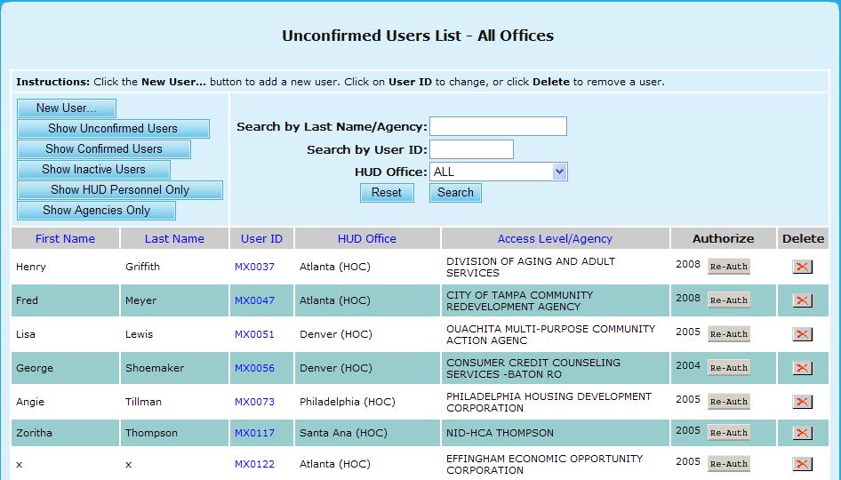 9.0 Program Manager Figure 276.F. PM User: Unconfirmed Users List All Offices 14.