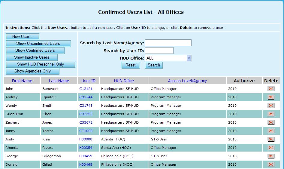 9.0 Program Manager Figure 276.G. PM User: Confirmed Users List All Offices 16.