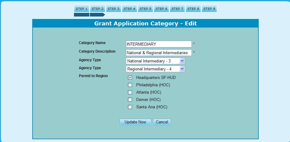 You will be returned to the Grant Category screen. Figure 288.B.2. PM Management: Grant Category Edit 6.