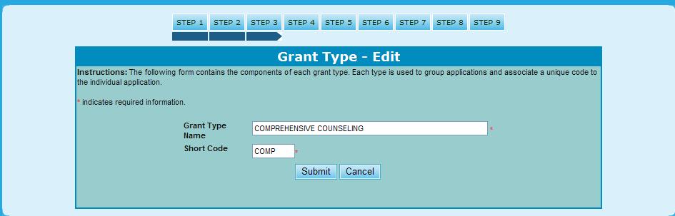 To cancel these changes, click Cancel. You will be returned to the Grant Type screen. Figure 289.B.2. PM Management: Setup Grant Type Edit 6.