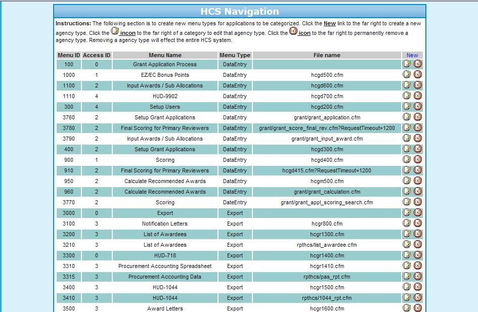 9.0 Program Manager Figure 298.A. PM Management: HCS Menu Control 3. To edit an HCS Menu option, click the button. This will prompt you to the edit screen, as depicted below.