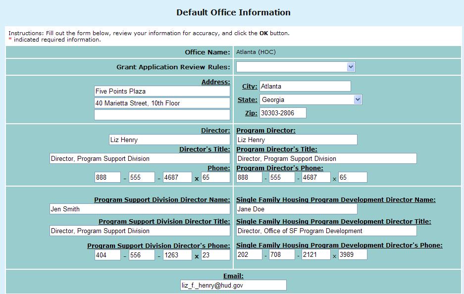 9.0 Program Manager Figure 305.A. PM Management: Default Office Information 4.