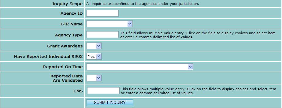 5.0 Agency User Figure 14. AU HUD-9902: 9902 Data Reporting Status Inquiry Search screen. 5.