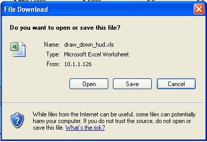 The Draw Down Reporting Excel file appears (see below). To save the file, Click the Save button.