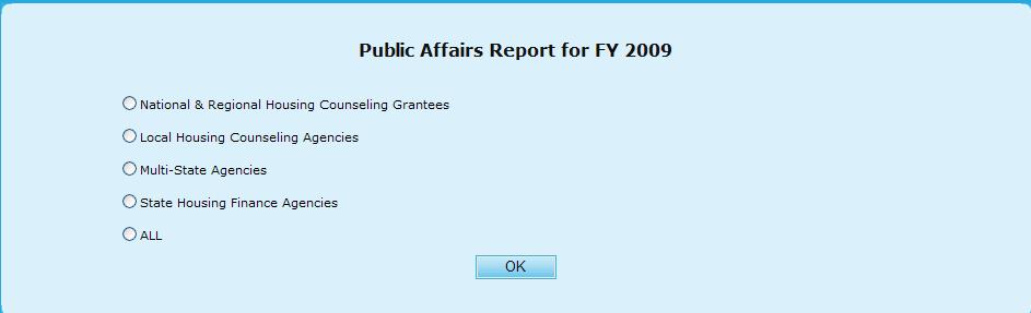 From the top navigation menu, scroll down to Export sub-menu. Click the Public Affairs Report hyperlink, the Public Affairs Report for FY 20