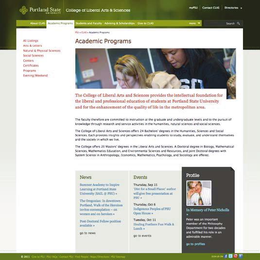 SAMPLE PRIMARY PAGE TEMPLATE More information available at www.pdx.edu/university-communications. The primary template establishes a landing point from each of the University primary navigation links.