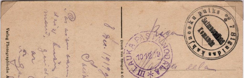 The movements by the III. Field post sub-office 1919 1920 Operating duration Stationery place Served army units 15.08.19 11.09.19 Valmiera Rīgas ielā 17, 2.