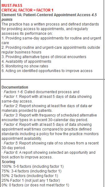 Standard 1: Patient-Centered Access, Element 1A Element 1A: Patient- Centered Appointment Access Options in NextGen to prove you are meeting these factors: Factor 1 (Critical Factor): Provide a