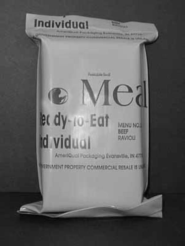 Appendix VIII Meals Ready-to-Eat ApendixVI Background The standard military ration for the individual combatant is a prepackaged, self-contained ration known as a MRE (see fig. 19).