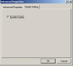 4. Select the Feeder Setting tab. Ensure that the Enable Duplex box is selected.