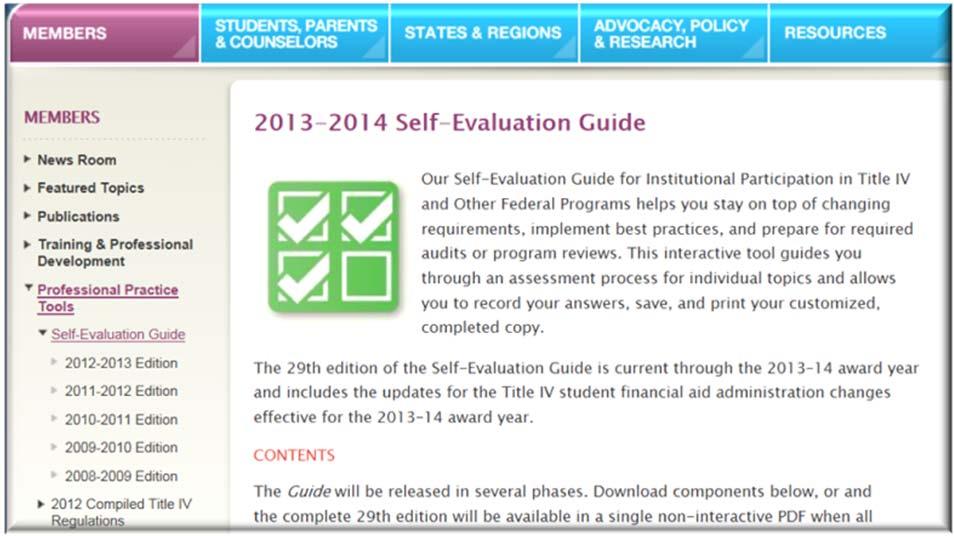 AskRegs: Submitting a ticket Immediately check the status of any tickets you have submitted 19 Self-Evaluation Guide The Guide is divided into