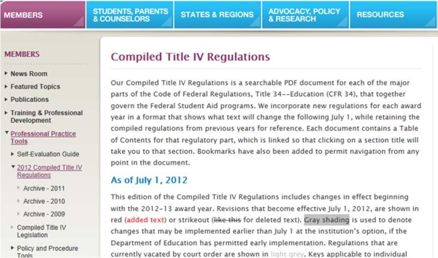 2012, are shown in: red (added text) or strikeout (like this) for deleted text Keys applicable to individual sections of regulation are noted in