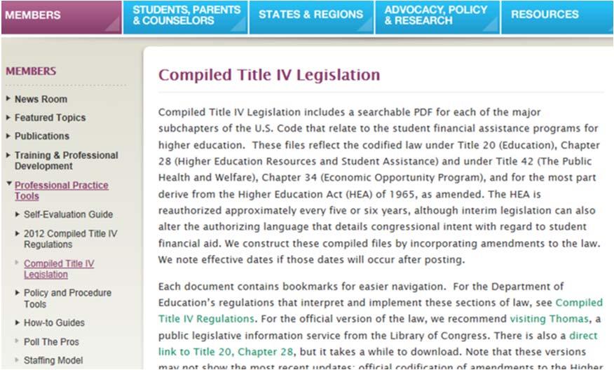 Compiled Title IV Regulations -Example - 25 Compiled Title IV Legislation Searchable PDF for each major subchapter of U.